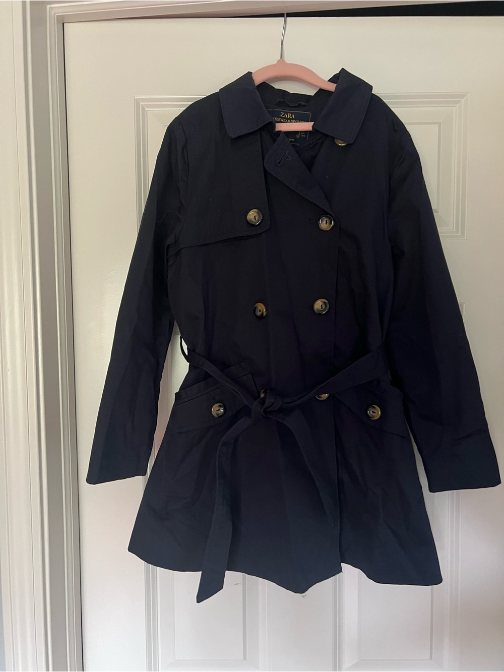 NWOT ZARA Kids Dark Blue Trench Coat Girls size 9-10 Water Resistant